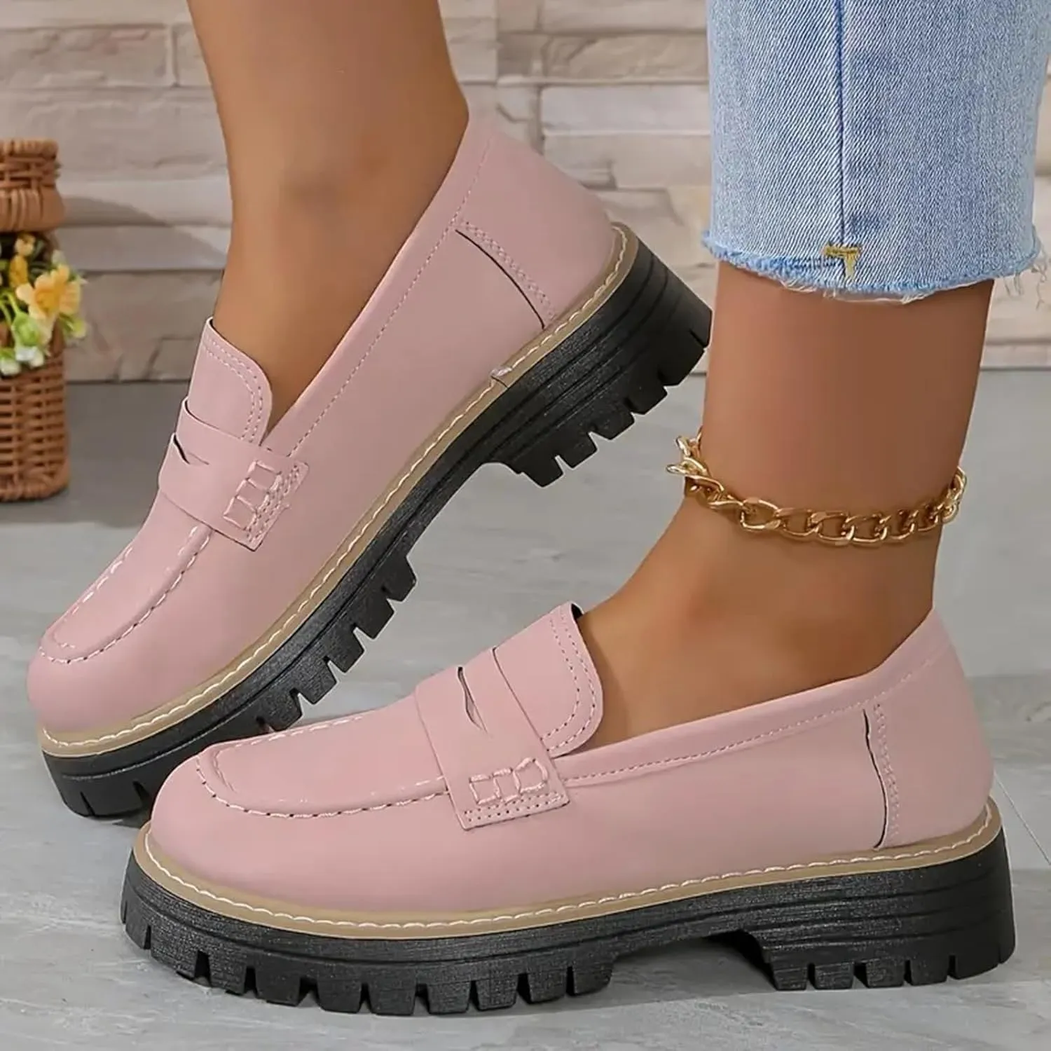 Orthoture-Orthopedic Platform Loafers Comfort Walking Shoes Womens Round Toe Slip on Loafers Lightweight Chunky Heel Shoes