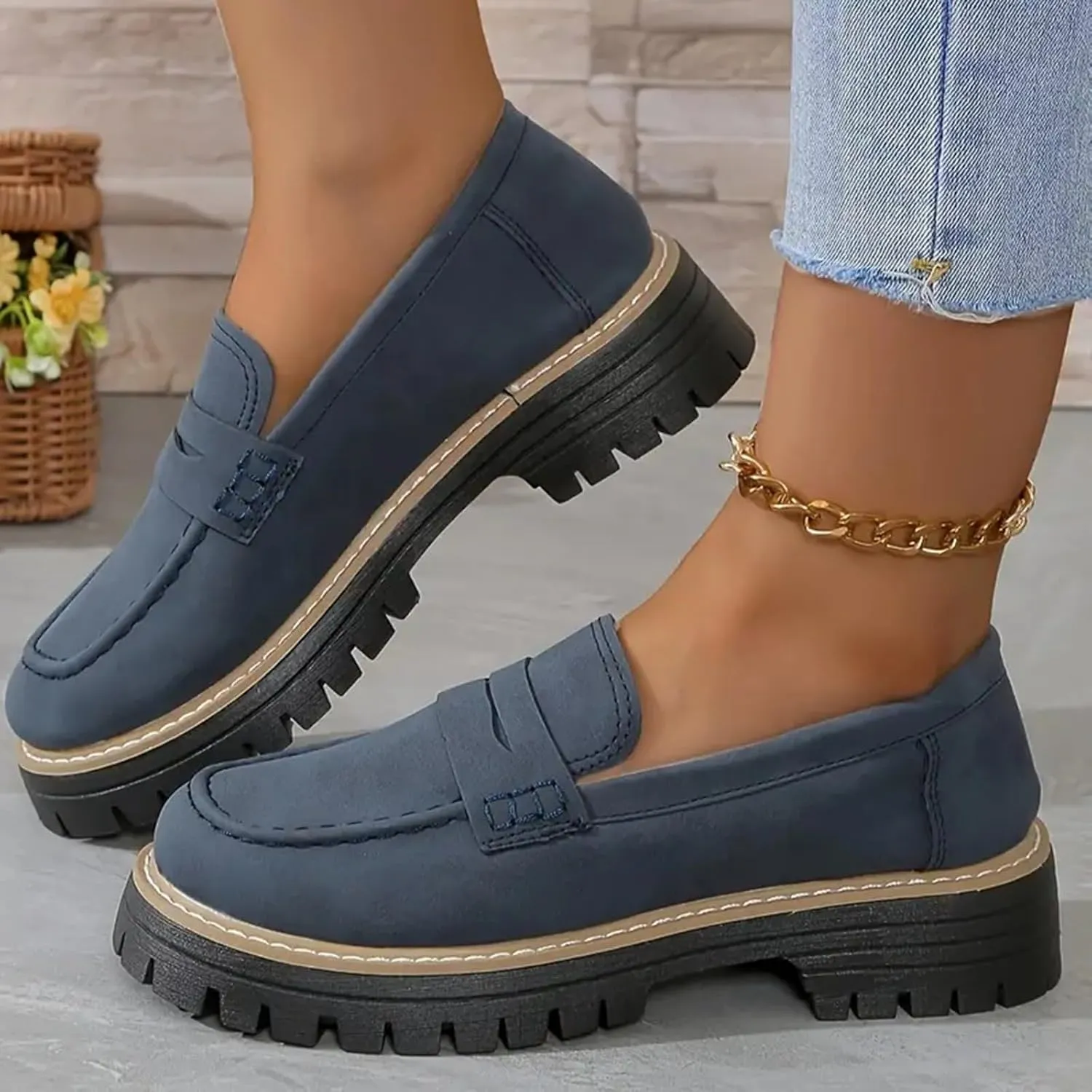 Orthoture-Orthopedic Platform Loafers Wide Toe Lightweight Casual Comfort Shoes Slip-On Chunky Low Heel Fashion Loafers