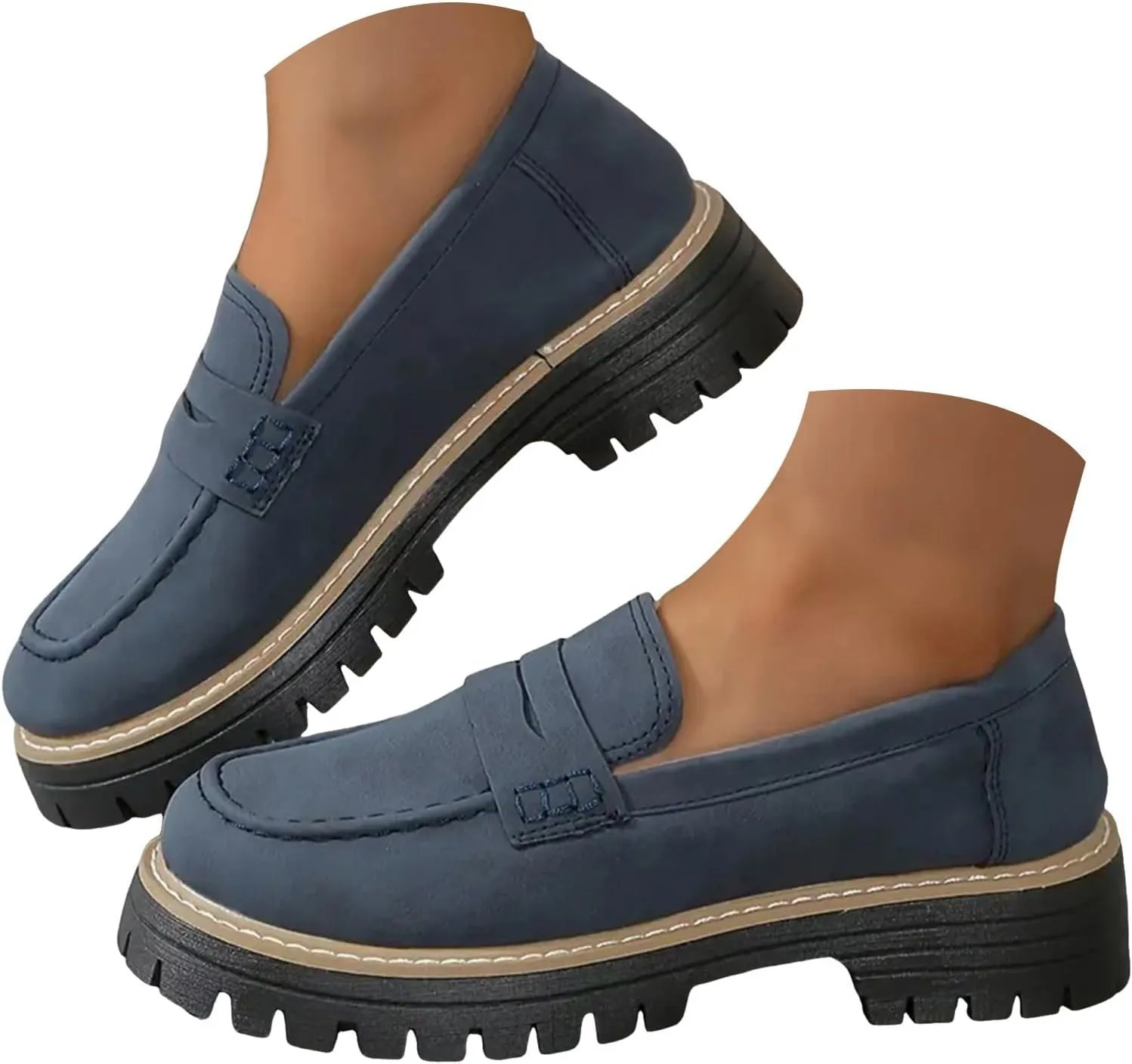 Orthoture-Orthopedic Platform Loafers Wide Toe Lightweight Casual Comfort Shoes Slip-On Chunky Low Heel Fashion Loafers
