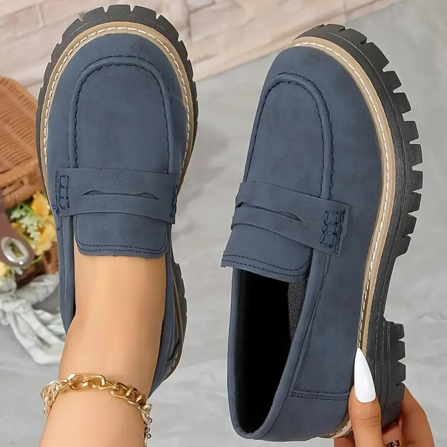 Orthoture-Orthopedic Platform Loafers Wide Toe Lightweight Casual Comfort Shoes Slip-On Chunky Low Heel Fashion Loafers