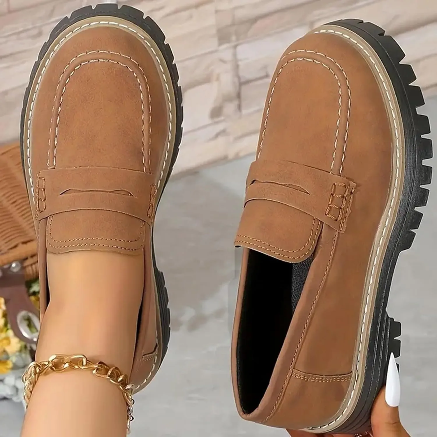 Orthoture-Orthopedic Platform Loafers Womens Round Toe Walking Shoes Comfort Lightweight Shoes Slip-on Casual Shoes