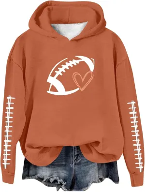 Oversized Hoodie Football Hoodies for Women Graphic Print Sunday Sports Long Sleeve Sweatshirts 2024 Fall Athletic Casual Pullover Top Prime Today Only Clearance