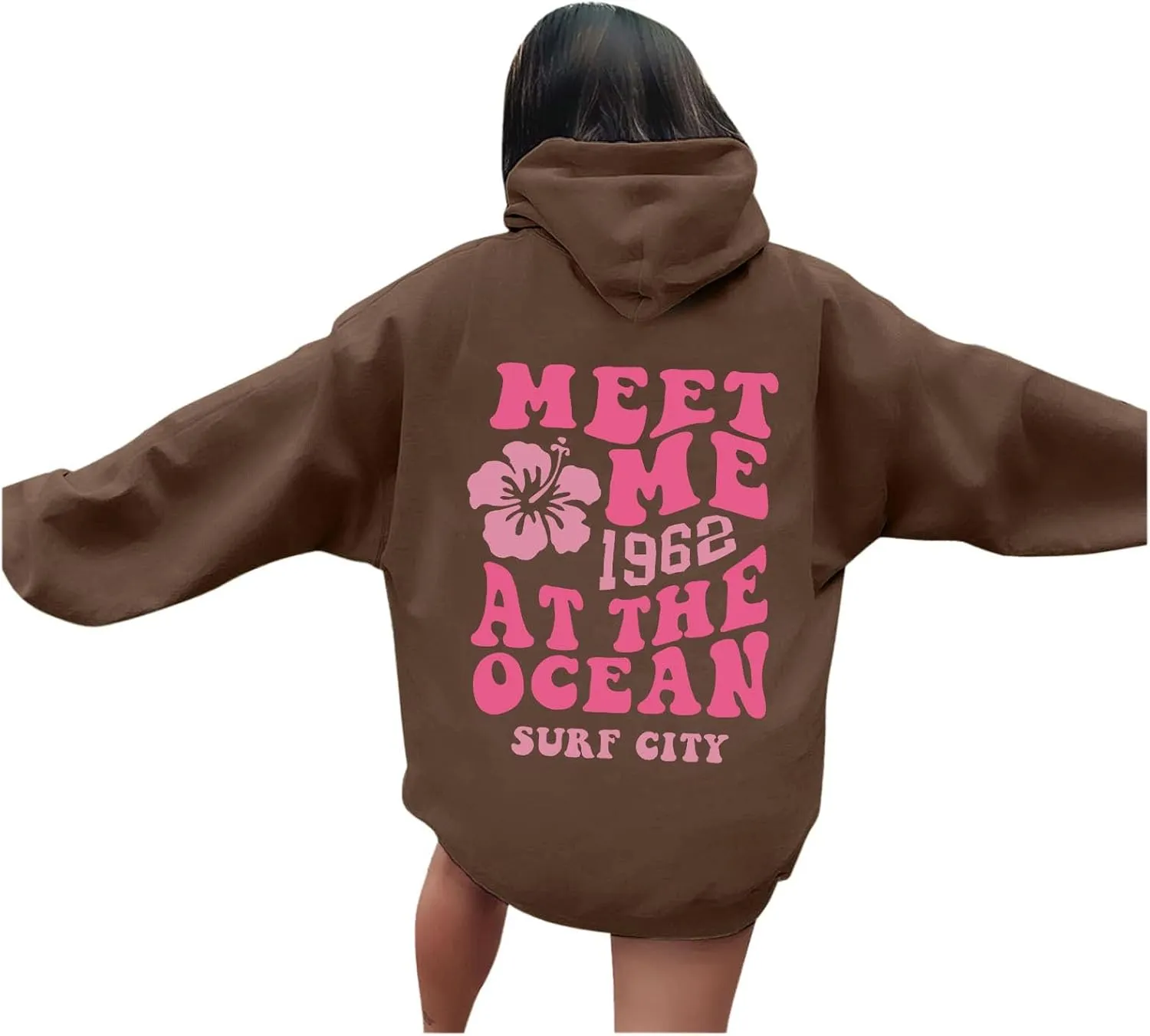 Oversized Hoodies For Women Long Sleeve Drawstring Letter Graphic Hoodies Palm Puff Fall Fashion Pullover Sweatshirt
