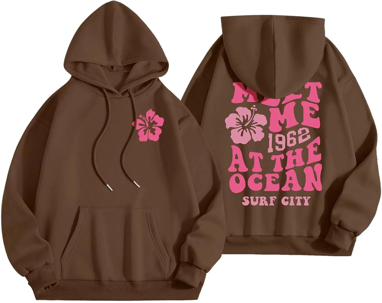 Oversized Hoodies For Women Long Sleeve Drawstring Letter Graphic Hoodies Palm Puff Fall Fashion Pullover Sweatshirt