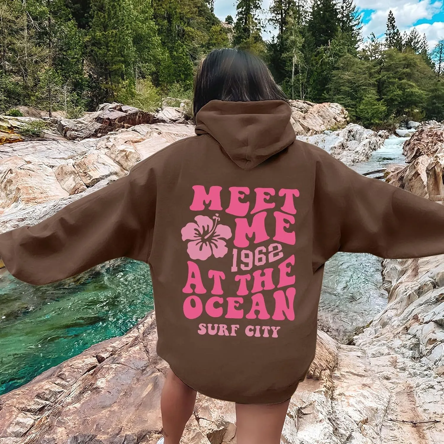 Oversized Hoodies For Women Long Sleeve Drawstring Letter Graphic Hoodies Palm Puff Fall Fashion Pullover Sweatshirt