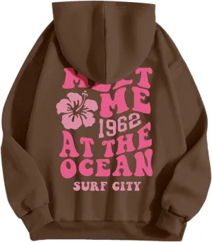 Oversized Hoodies For Women Long Sleeve Drawstring Letter Graphic Hoodies Palm Puff Fall Fashion Pullover Sweatshirt