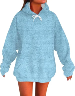 Oversized Hoodies For Women Trendy Flannel Winter Soft Sweatshirt With Pockets Tops Drawstring Fall Clothes