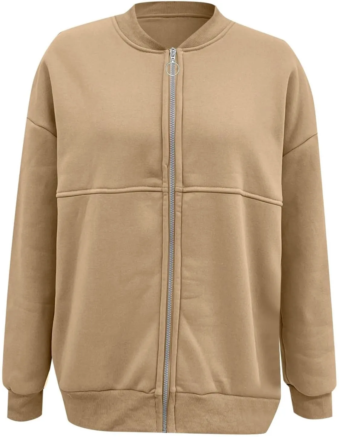 Oversized Zip Up Sweatshirt Women Bomber Fleece Zip Up Jacket Casual Athletic Workout Sweat Jackets with Pockets