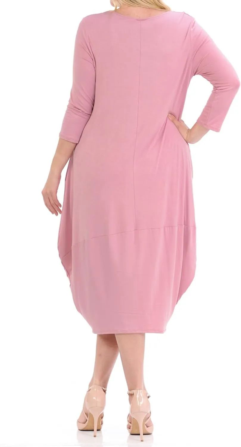 Pastel by Vivienne Women's Cocoon 3/4 Sleeve Mdi Dress Plus Size with Pockets