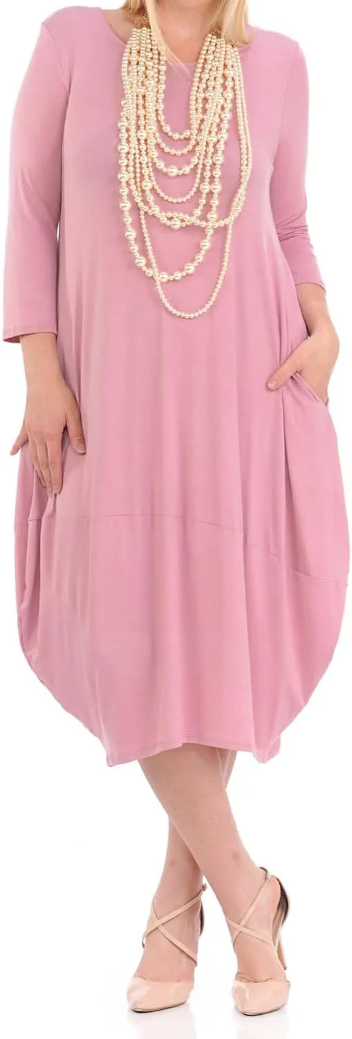 Pastel by Vivienne Women's Cocoon 3/4 Sleeve Mdi Dress Plus Size with Pockets