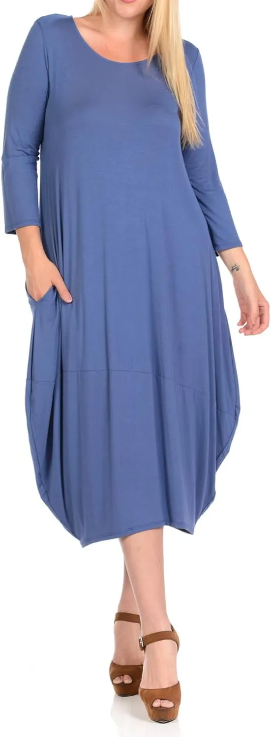 Pastel by Vivienne Women's Cocoon 3/4 Sleeve Mdi Dress Plus Size with Pockets