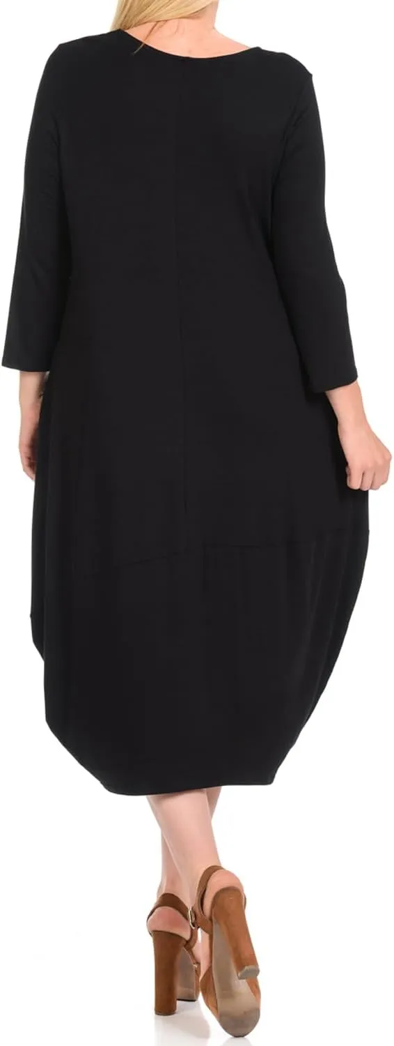Pastel by Vivienne Women's Cocoon 3/4 Sleeve Mdi Dress Plus Size with Pockets