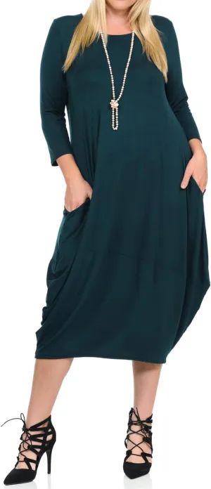 Pastel by Vivienne Women's Cocoon 3/4 Sleeve Mdi Dress Plus Size with Pockets