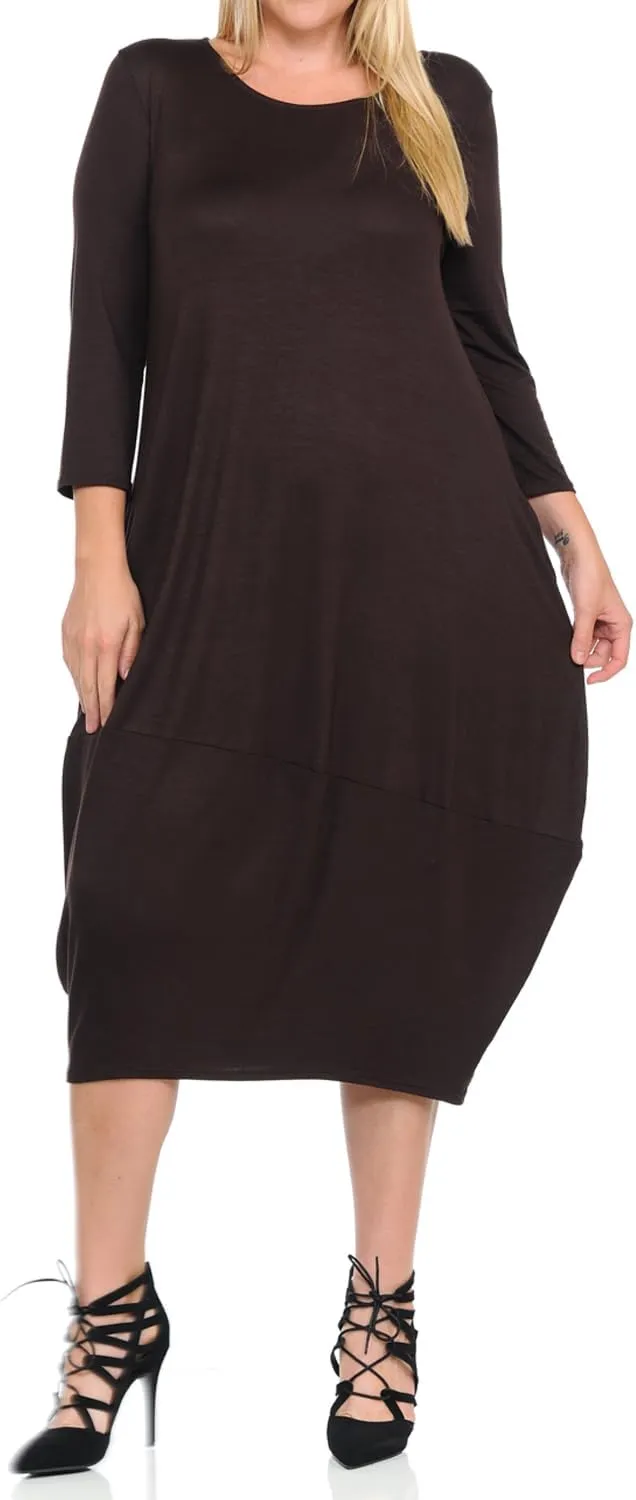 Pastel by Vivienne Women's Cocoon 3/4 Sleeve Mdi Dress Plus Size with Pockets