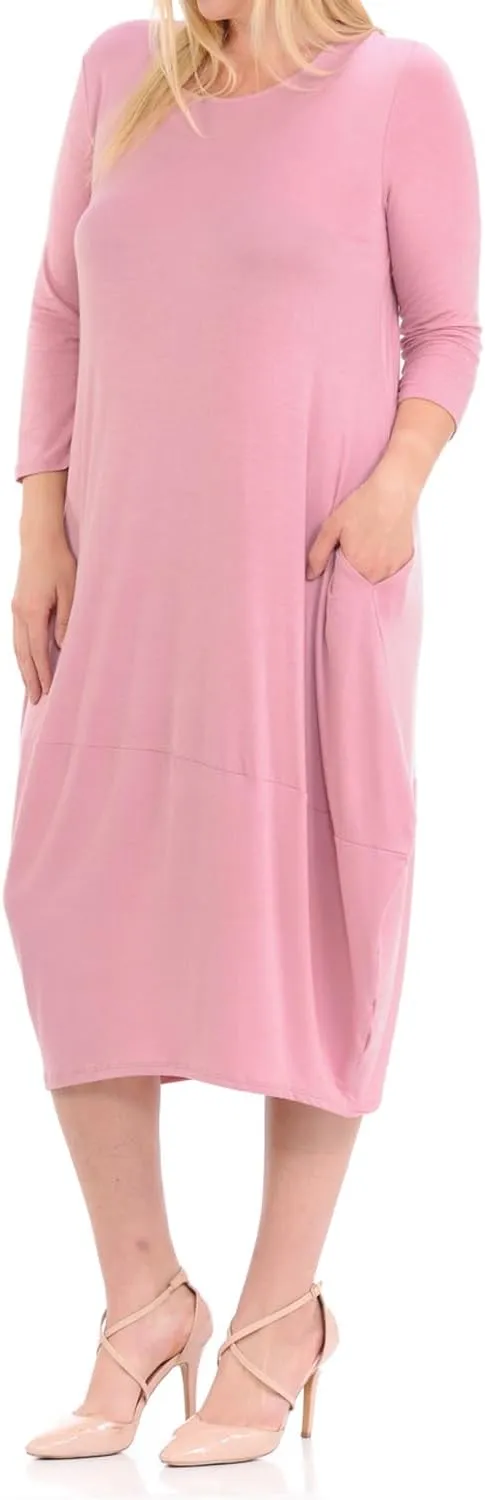 Pastel by Vivienne Women's Cocoon 3/4 Sleeve Mdi Dress Plus Size with Pockets