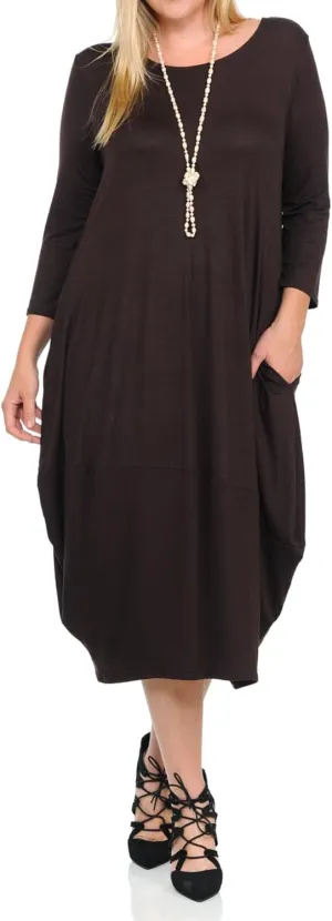 Pastel by Vivienne Women's Cocoon 3/4 Sleeve Mdi Dress Plus Size with Pockets