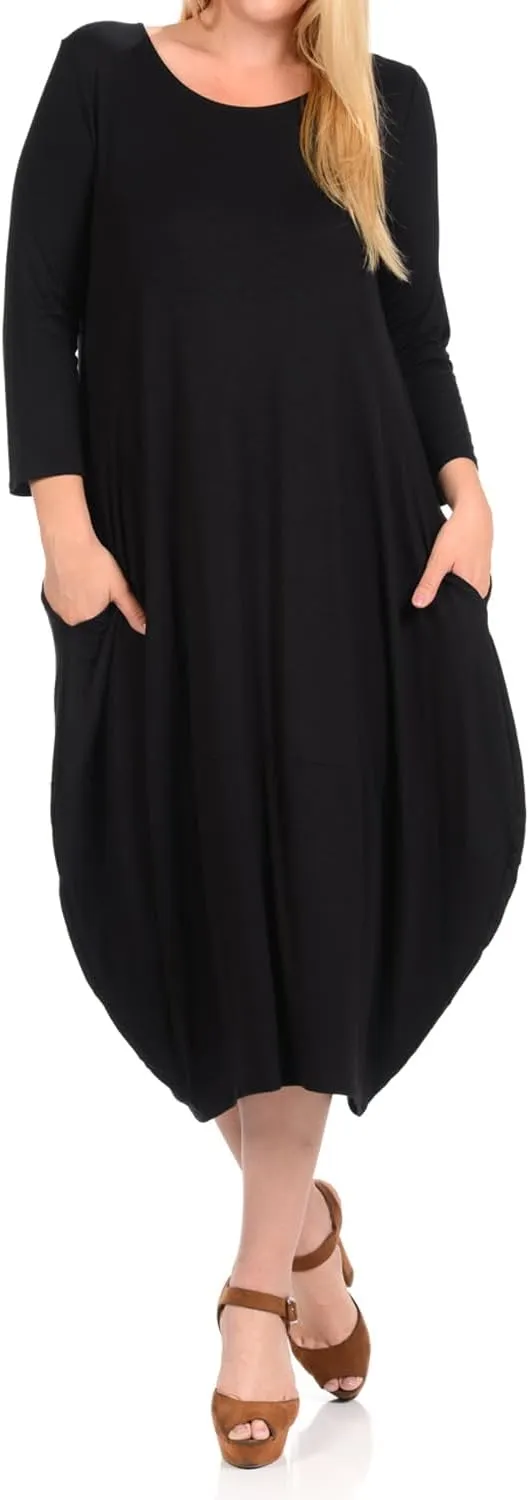 Pastel by Vivienne Women's Cocoon 3/4 Sleeve Mdi Dress Plus Size with Pockets