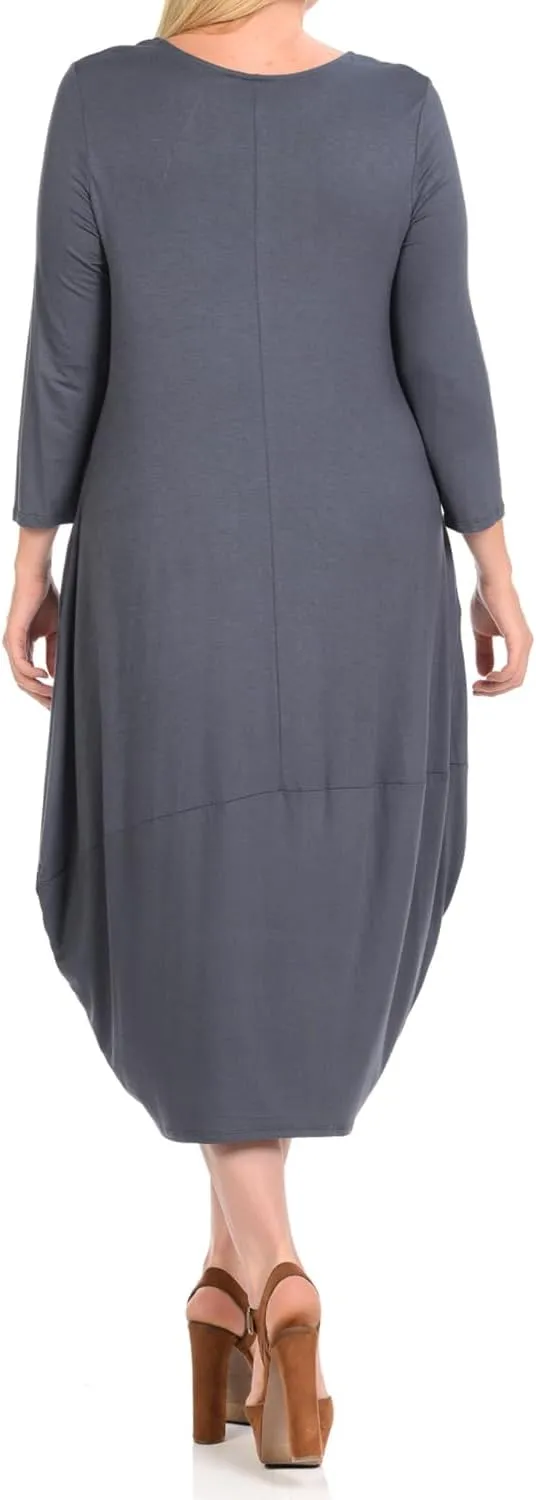 Pastel by Vivienne Women's Cocoon 3/4 Sleeve Mdi Dress Plus Size with Pockets