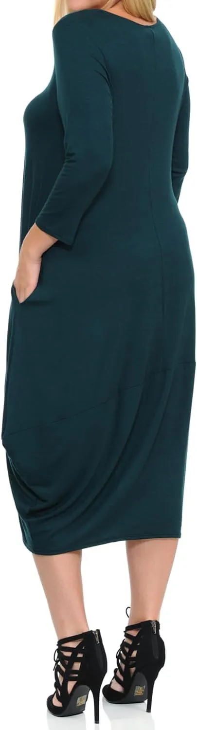 Pastel by Vivienne Women's Cocoon 3/4 Sleeve Mdi Dress Plus Size with Pockets