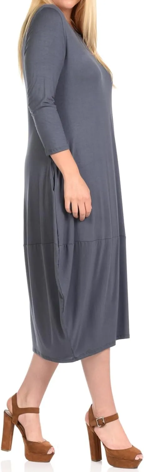 Pastel by Vivienne Women's Cocoon 3/4 Sleeve Mdi Dress Plus Size with Pockets