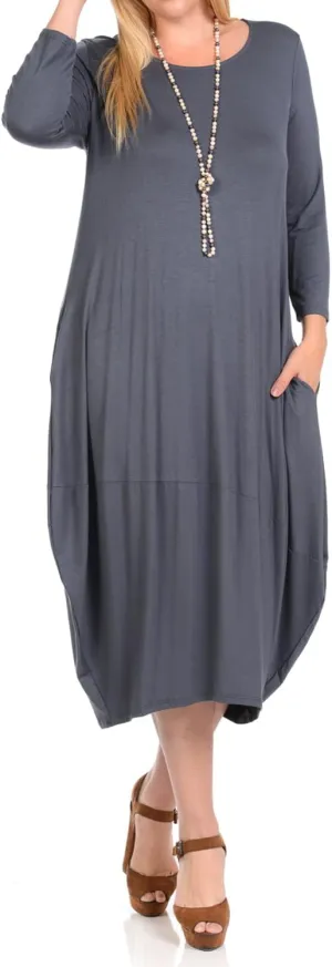 Pastel by Vivienne Women's Cocoon 3/4 Sleeve Mdi Dress Plus Size with Pockets