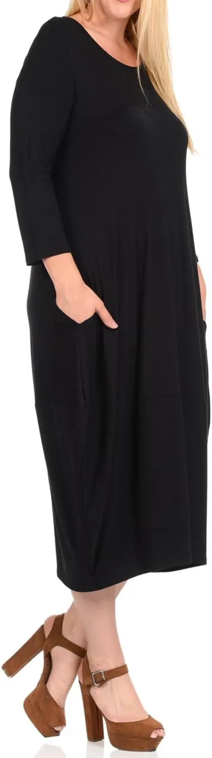 Pastel by Vivienne Women's Cocoon 3/4 Sleeve Mdi Dress Plus Size with Pockets