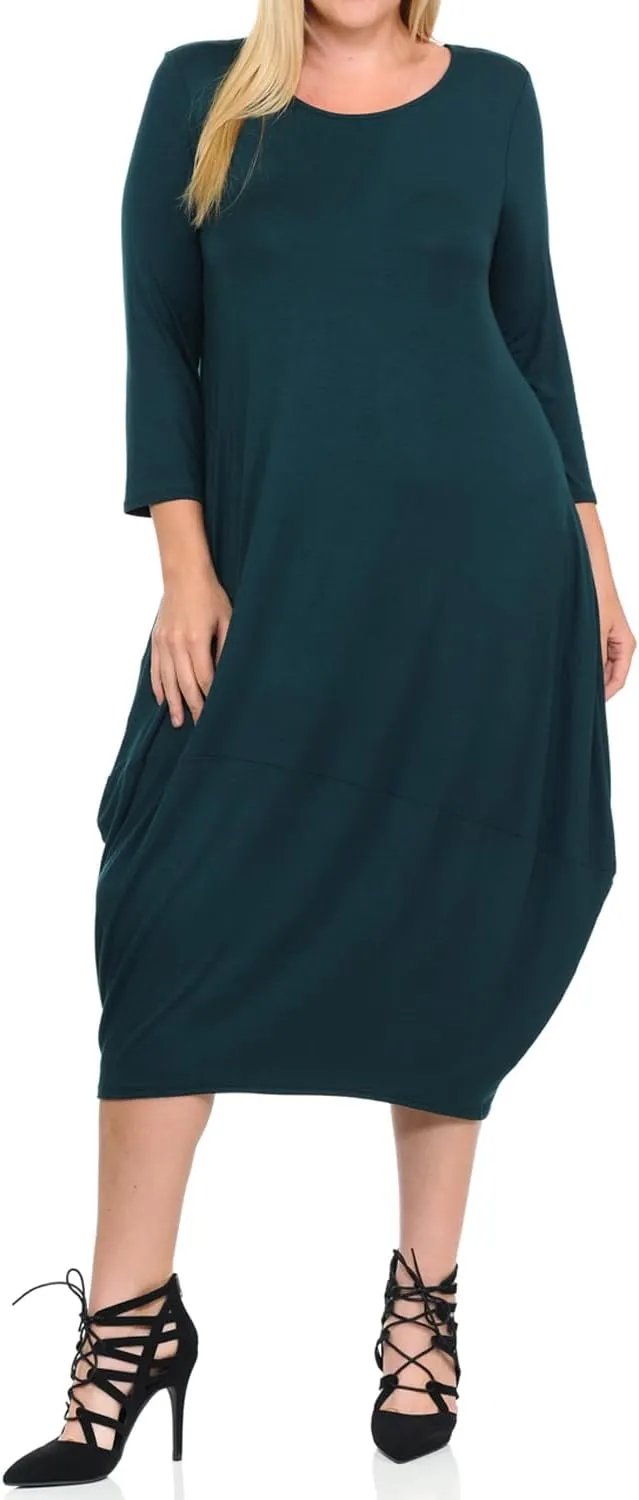 Pastel by Vivienne Women's Cocoon 3/4 Sleeve Mdi Dress Plus Size with Pockets