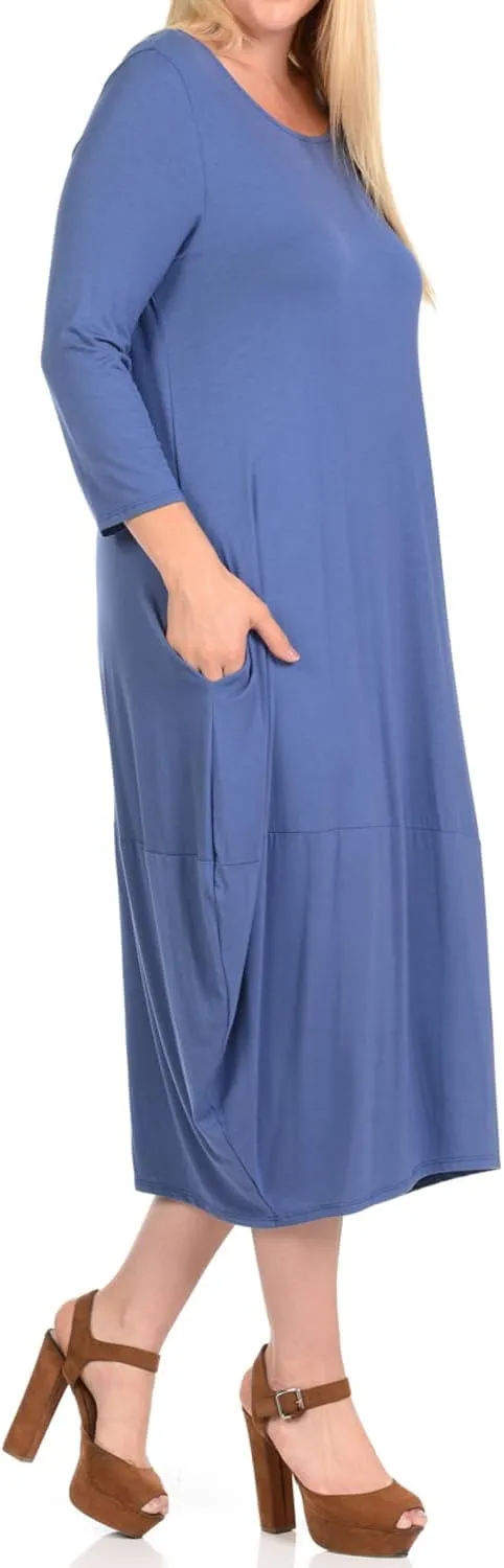 Pastel by Vivienne Women's Cocoon 3/4 Sleeve Mdi Dress Plus Size with Pockets