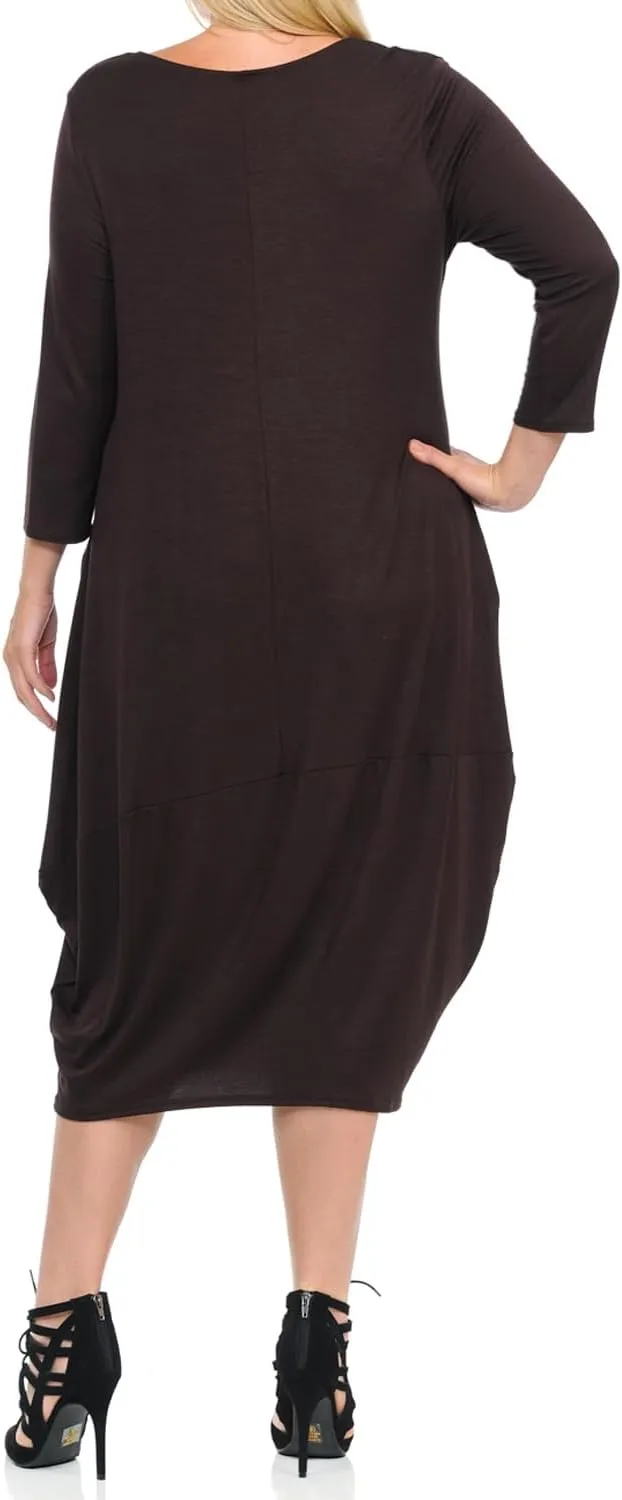 Pastel by Vivienne Women's Cocoon 3/4 Sleeve Mdi Dress Plus Size with Pockets