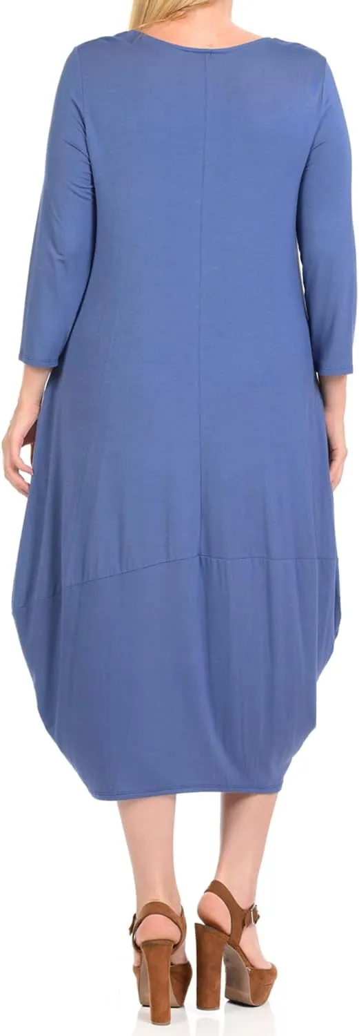 Pastel by Vivienne Women's Cocoon 3/4 Sleeve Mdi Dress Plus Size with Pockets