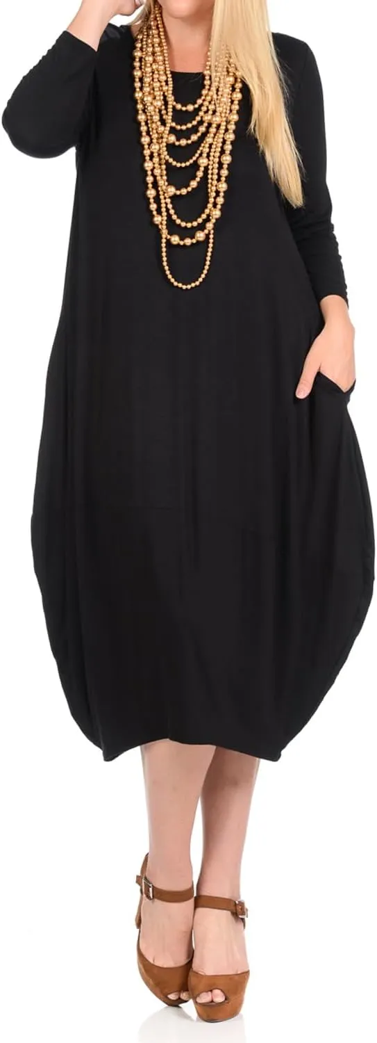 Pastel by Vivienne Women's Cocoon 3/4 Sleeve Mdi Dress Plus Size with Pockets