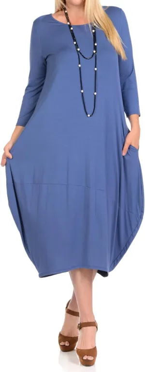 Pastel by Vivienne Women's Cocoon 3/4 Sleeve Mdi Dress Plus Size with Pockets