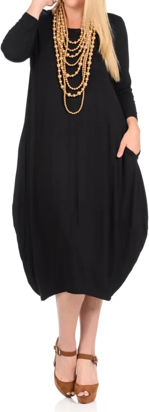 Pastel by Vivienne Women's Cocoon 3/4 Sleeve Mdi Dress Plus Size with Pockets