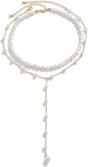 Pearl Choker Necklaces For Women Dainty 14k Gold Plated Layered Necklaces Long Trendy Imitation Pearl Necklaces For Prom Wedding Jewelry Gift