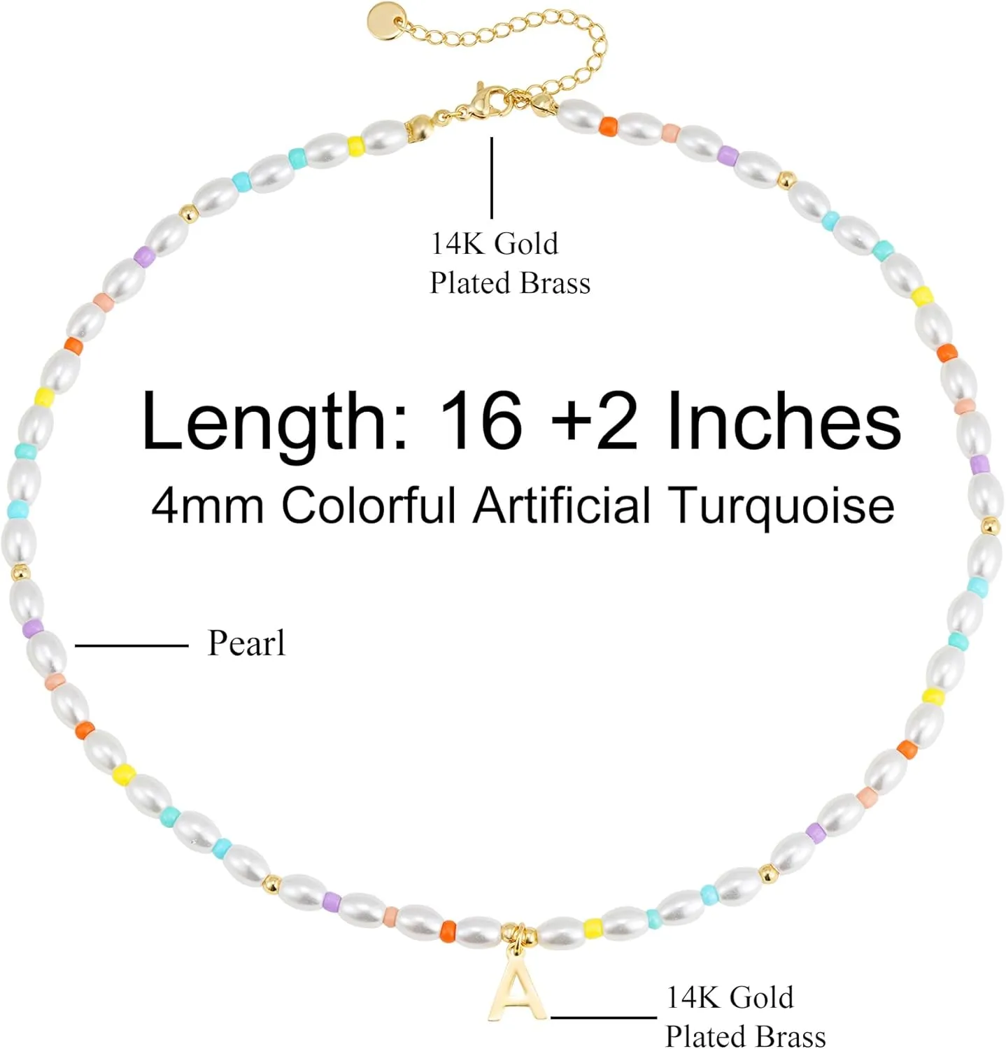 Pearl Initial Necklaces for Women, 14K Gold Plated Initial Necklaces Dainty Colorful Bead Peal Choker Necklaces for Women Pearl Jewelry Gifts