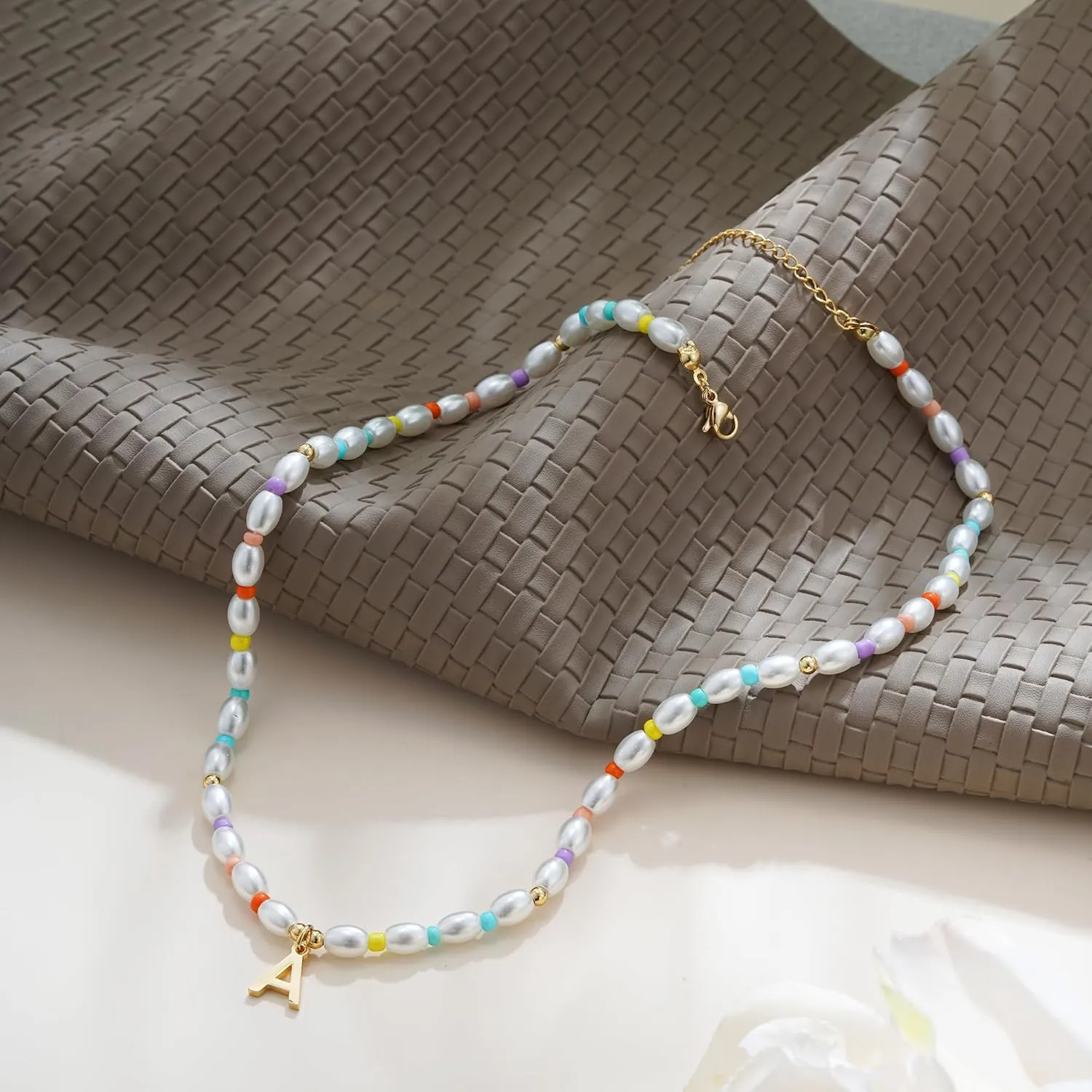 Pearl Initial Necklaces for Women, 14K Gold Plated Initial Necklaces Dainty Colorful Bead Peal Choker Necklaces for Women Pearl Jewelry Gifts