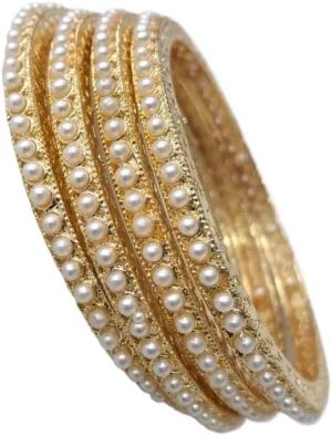 Pearl Moti Bollywood Indian Traditional Bangles Set of 4 for Women and Girls
