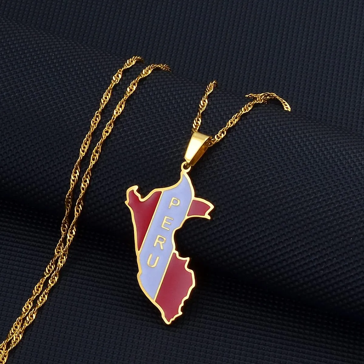 Peru Map With Flag Pendant Necklaces Peruvian Gold Flag Chain Pendant Necklaces