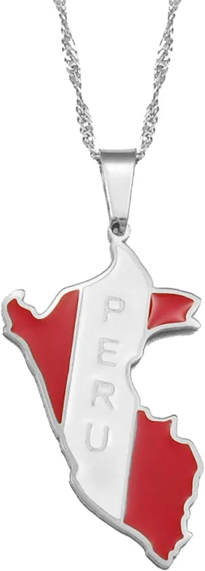Peru Map With Flag Pendant Necklaces Peruvian Gold Flag Chain Pendant Necklaces