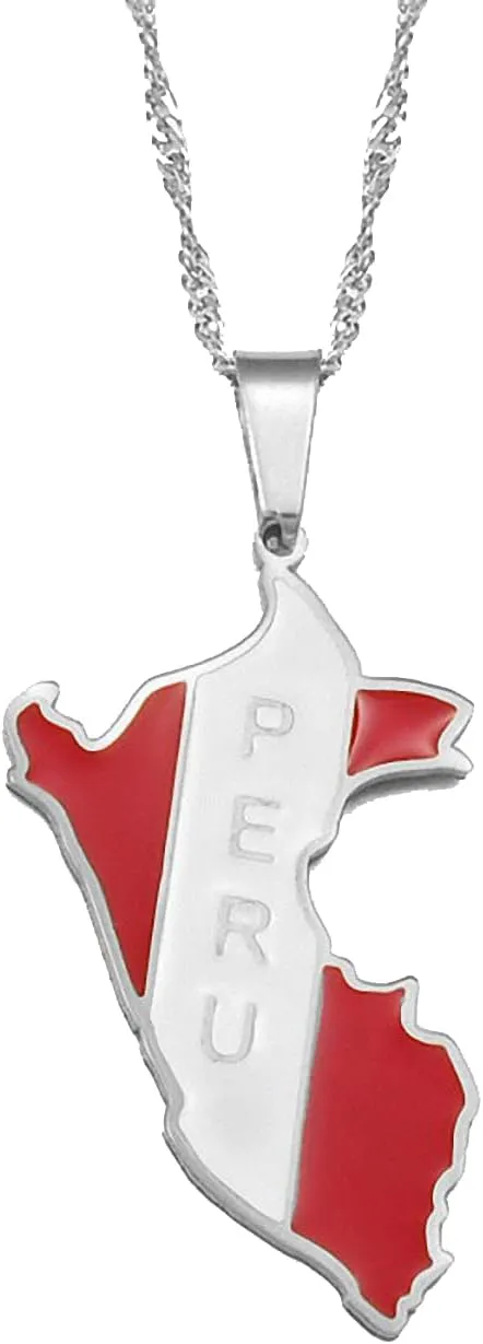 Peru Map With Flag Pendant Necklaces Peruvian Gold Flag Chain Pendant Necklaces