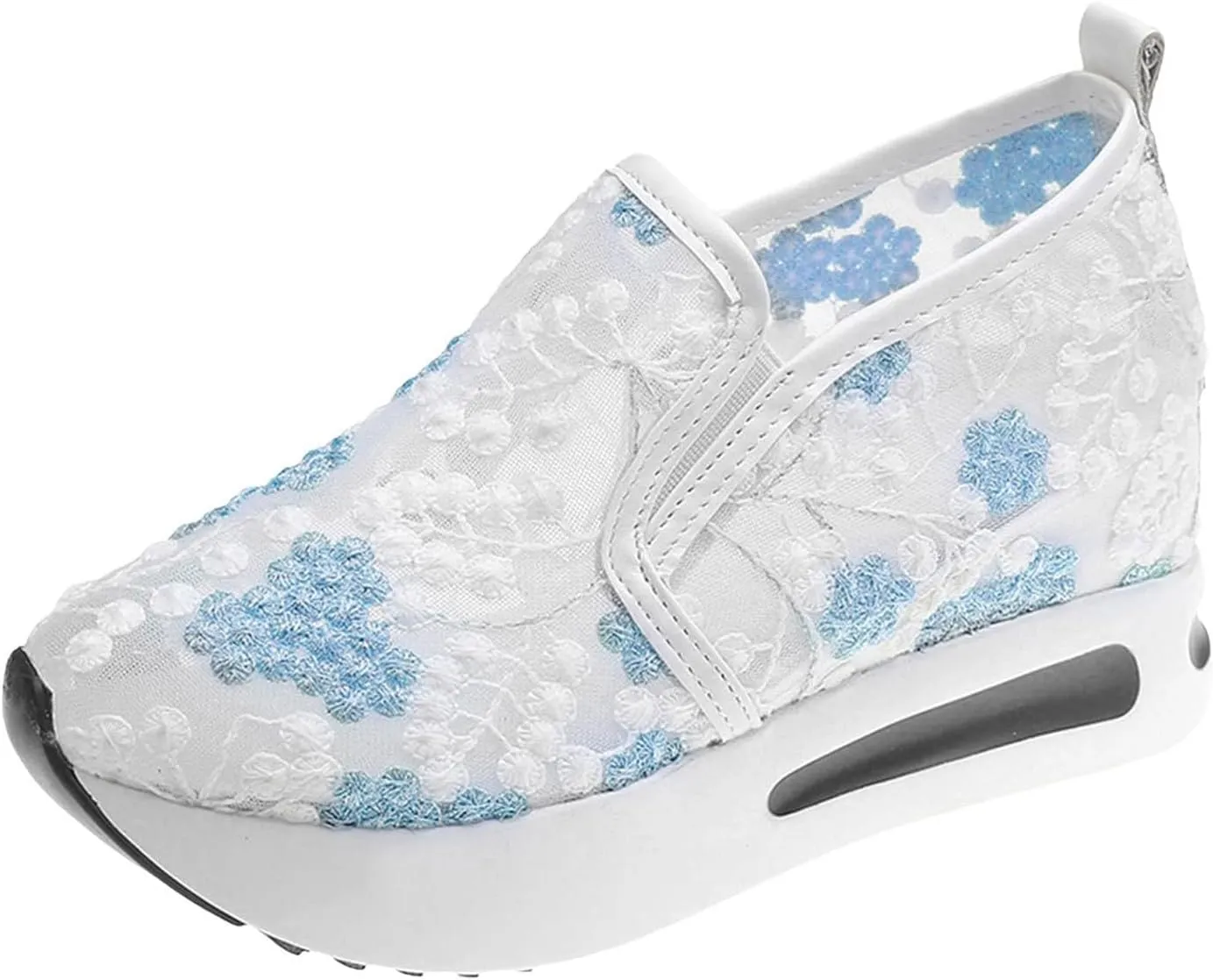 Platform Sneakers for Women Dressy Summer Shoes Lightweight Walking Shoes Fashion Casual Sneakers Comfortable Embroidery Floral Shoe Mesh Breathable Slip On Footwear Floral Loafers