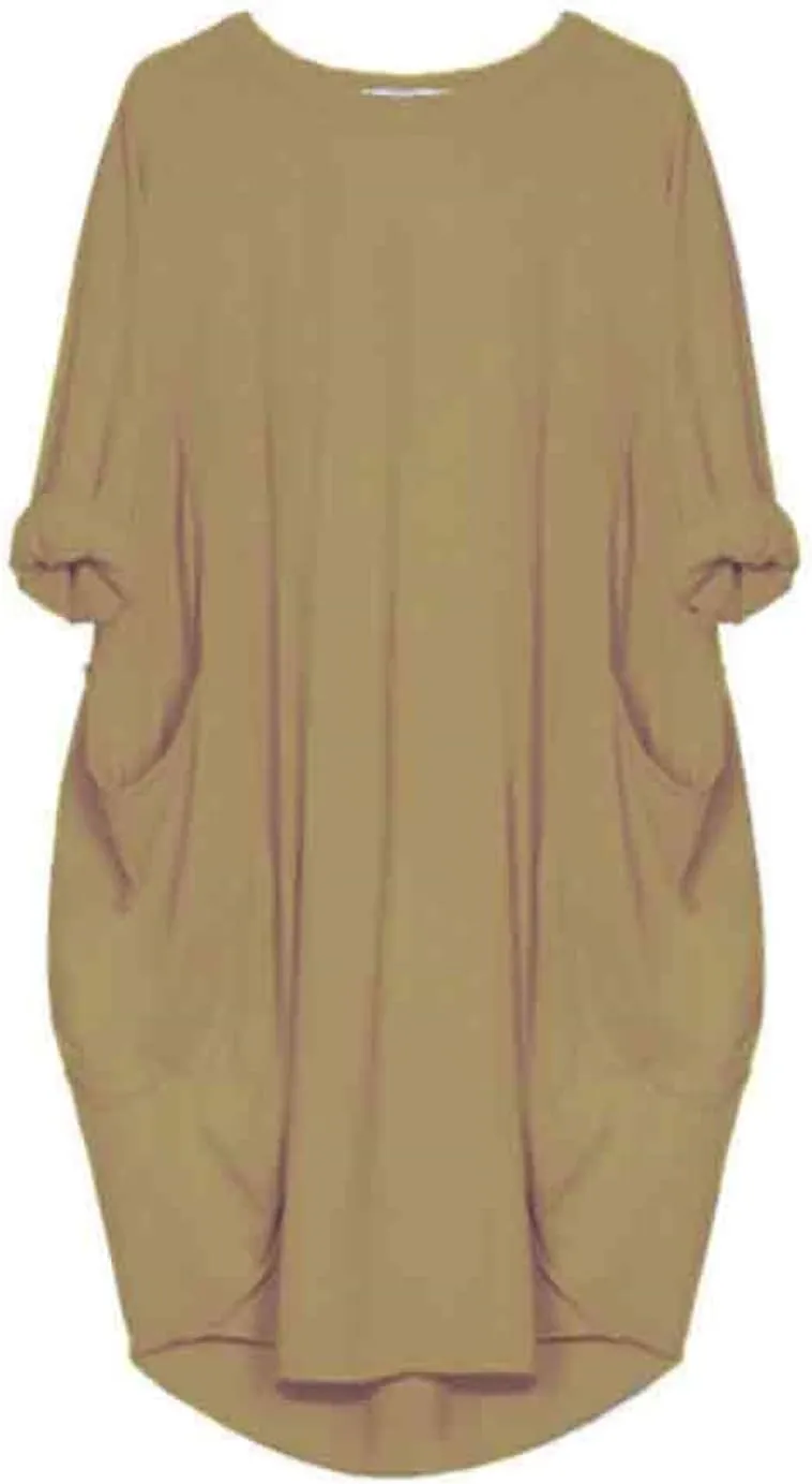 Plus Size Dresses for Curvy Women Casual Roll-Up Oversized Tunic Dress Loose Baggy Tshirt Midi Derss Tops with Pockets