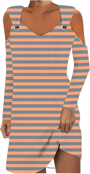 Plus Size Tshirt Dress Women Casual Pullover Off-Shoulder Long Sleeve Printed Fashion Elegant Dress 2024
