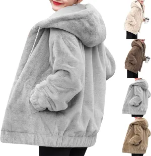 Plus Size Winter Coats for Women Warm Comfy Fuzzy Fleece Jacket Full Zip Plush Hooded Cardigan Outerwear with Pocket