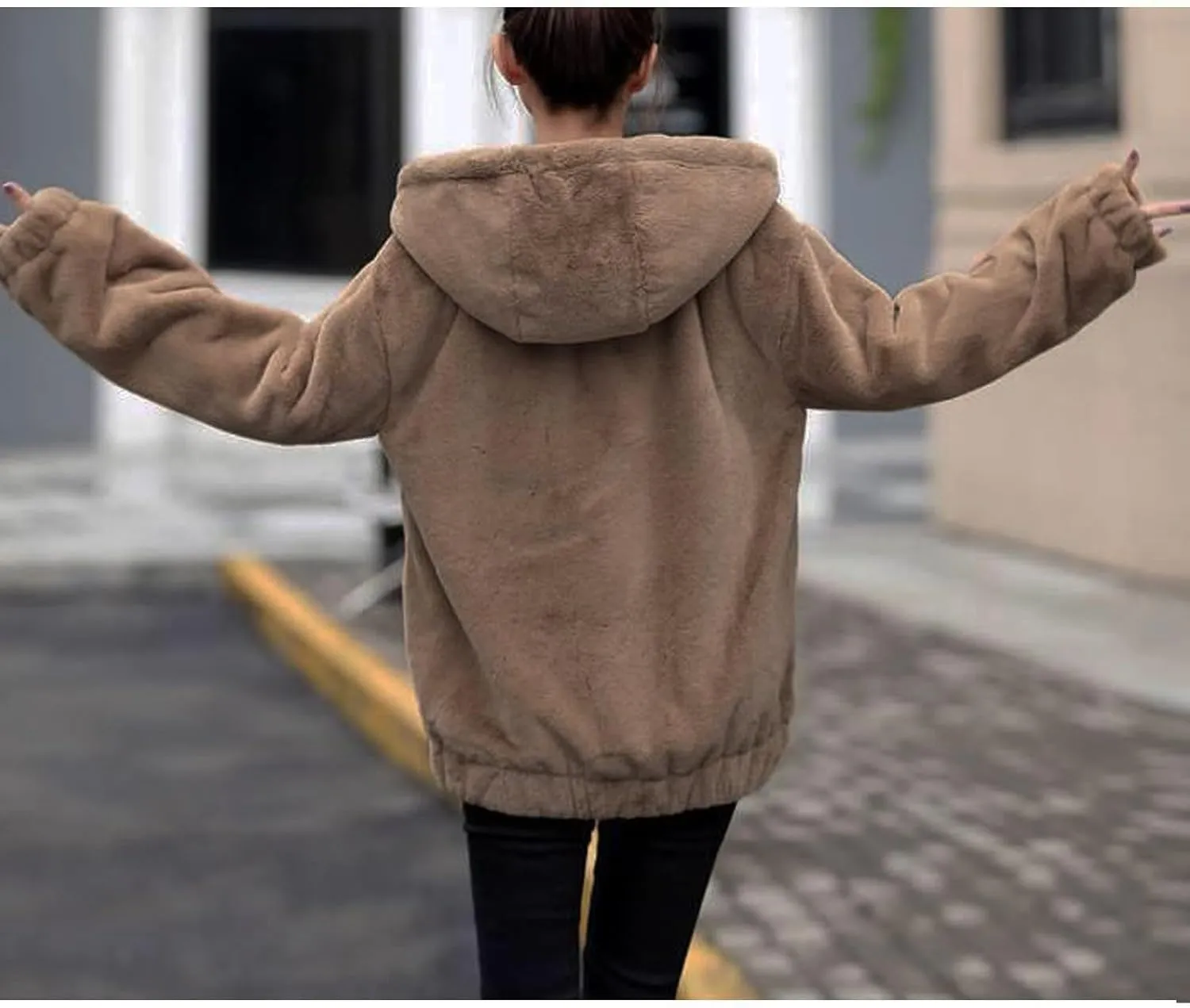 Plus Size Winter Coats for Women Warm Comfy Fuzzy Fleece Jacket Full Zip Plush Hooded Cardigan Outerwear with Pocket