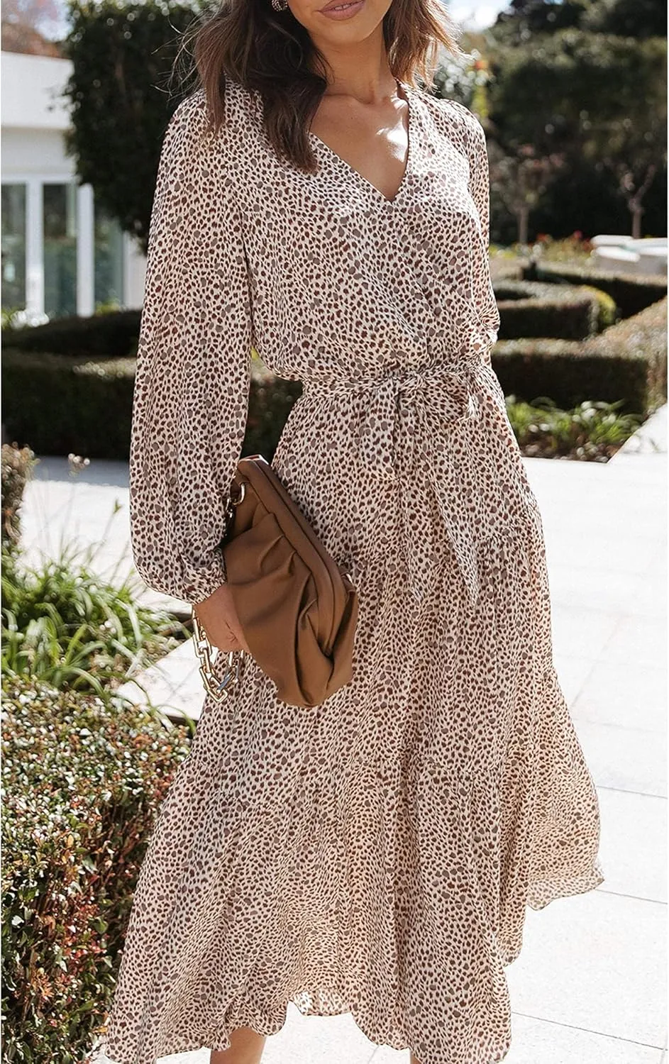 PRETTYGARDEN Womens Spring Long Sleeve Wrap V Neck Ruffle Floral Maxi Dress Casual Tie Waist Boho Chiffon Flowy Long Dresses