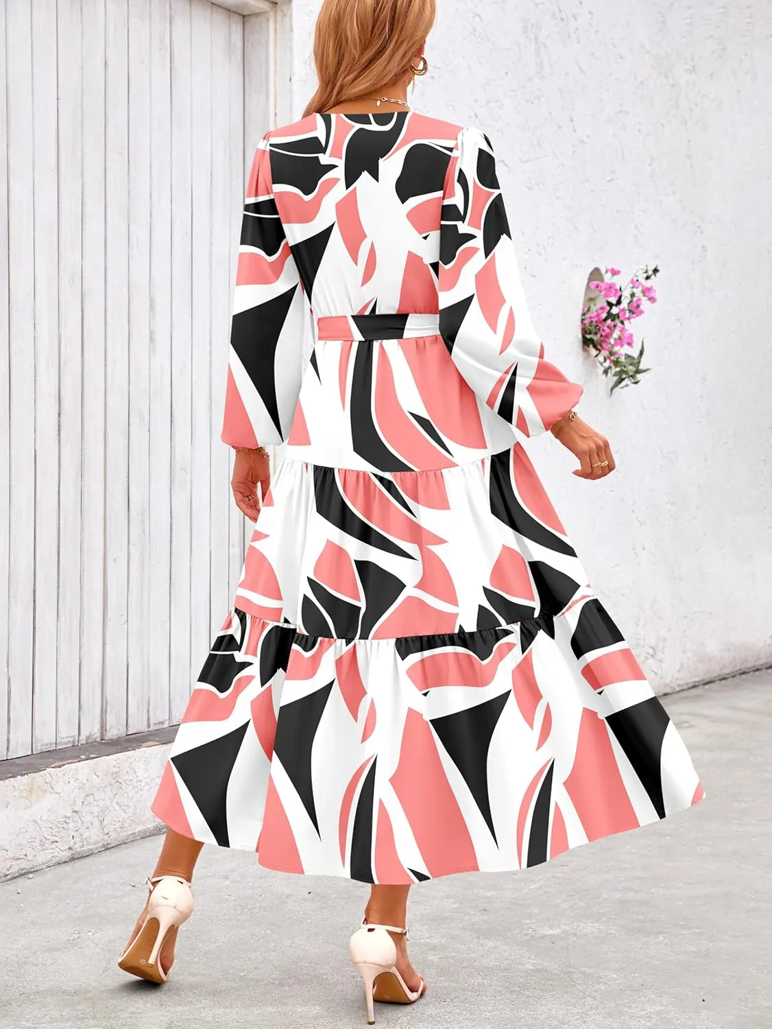 PRETTYGARDEN Womens Spring Long Sleeve Wrap V Neck Ruffle Floral Maxi Dress Casual Tie Waist Boho Chiffon Flowy Long Dresses