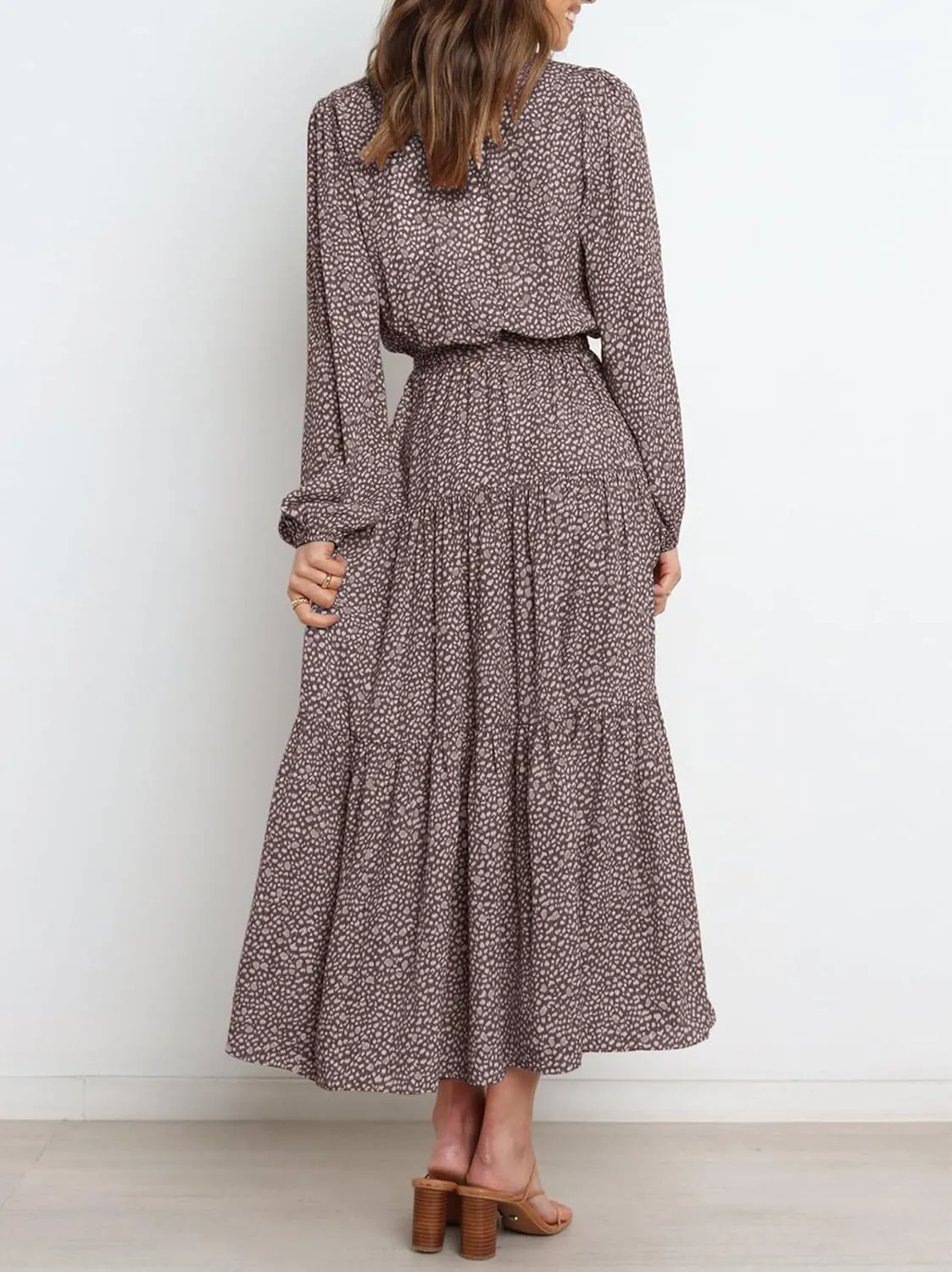 PRETTYGARDEN Womens Spring Long Sleeve Wrap V Neck Ruffle Floral Maxi Dress Casual Tie Waist Boho Chiffon Flowy Long Dresses