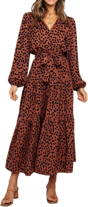 PRETTYGARDEN Womens Spring Long Sleeve Wrap V Neck Ruffle Floral Maxi Dress Casual Tie Waist Boho Chiffon Flowy Long Dresses