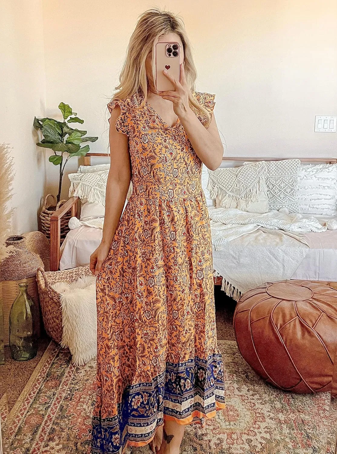 PRETTYGARDEN Women's Summer Maxi Dresses Casual Floral V Neck Cap Sleeve Boho High Low Flowy Sundresses Beach Midi Dress